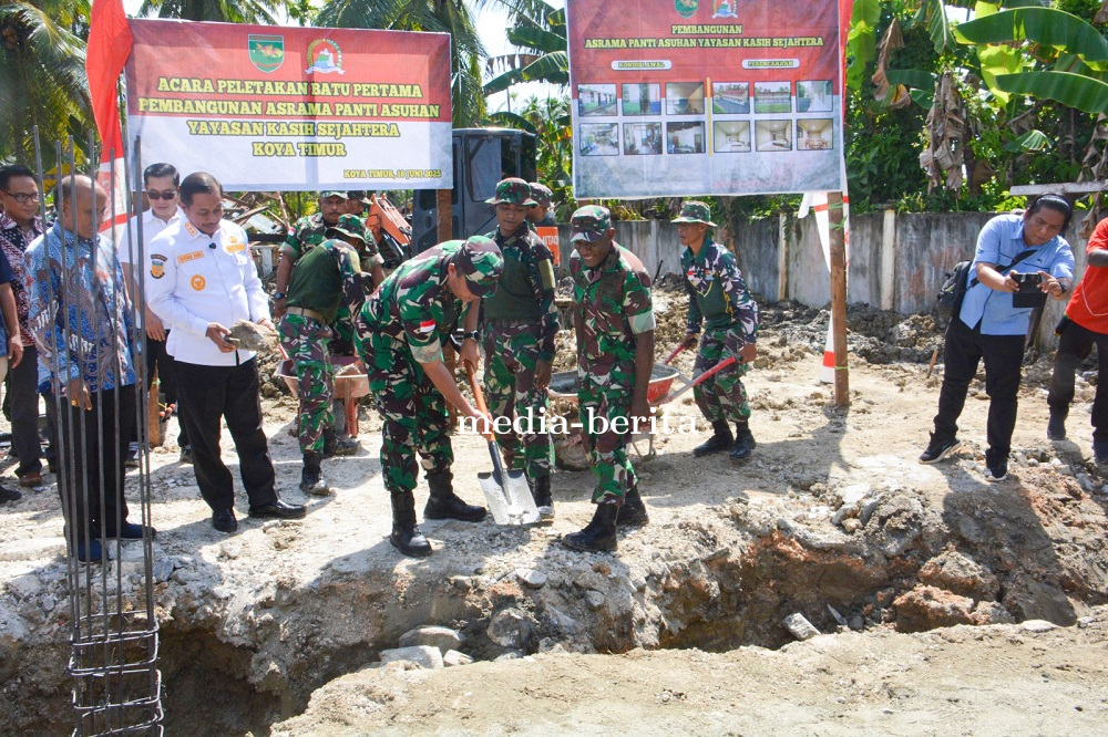Bukti Nyata Kepedulian TNI, Danrem 172/PWY Letakkan Batu Pertama Pembangunan Asrama Panti Asuhan di 
