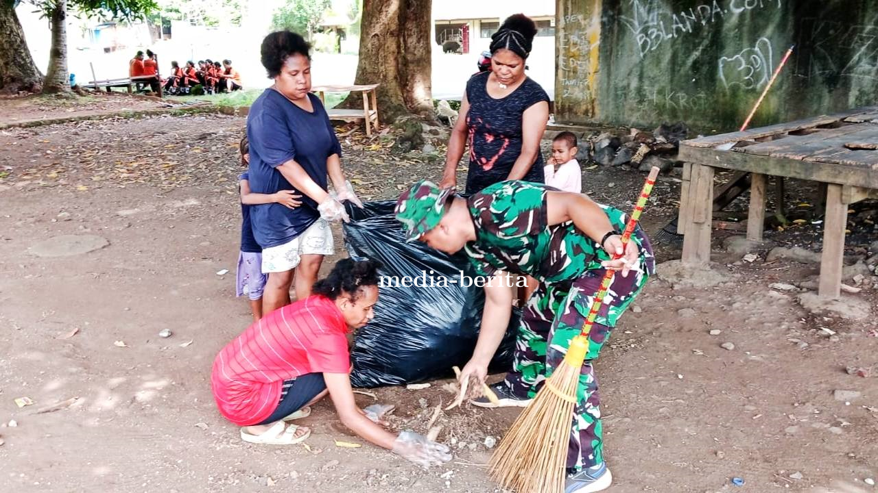 Bakti Teritorial Prima: Peduli Kebersihan, Koramil Jayapura Utara Bersama Warga dan Pelajar Bersihka