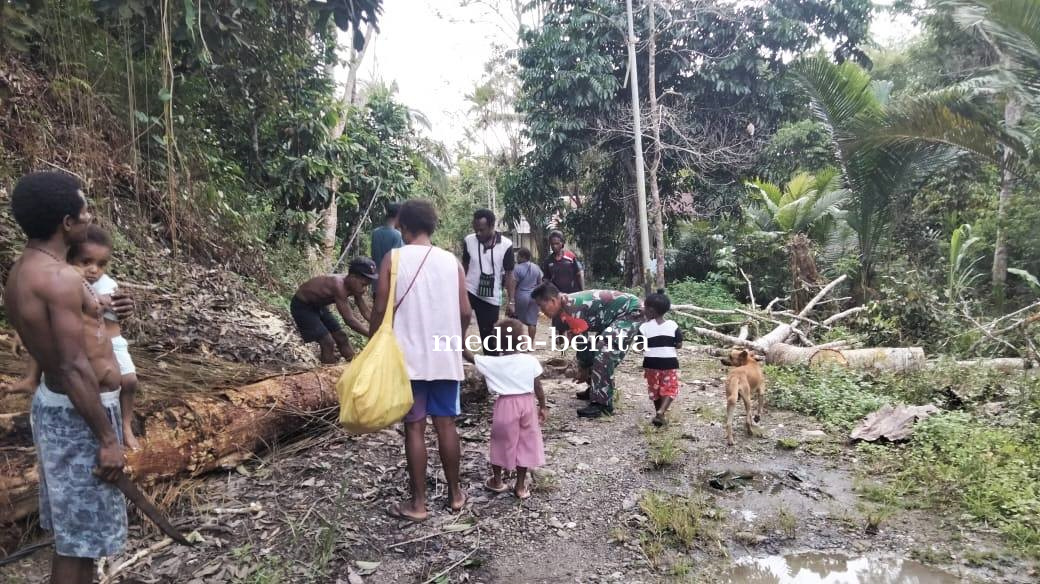 Hambat Aktivitas Warga, Babinsa Web Gotong Royong Bersihkan Pohon Tumbang