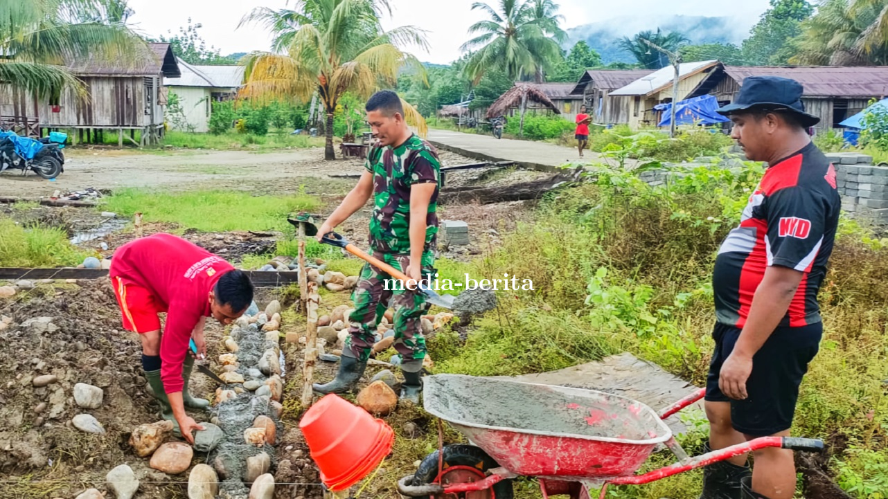 Penuhi Kebutuhan Air Bersih Satgas TMMD Kodim Jayapura Bangun Bak Penampungan Air