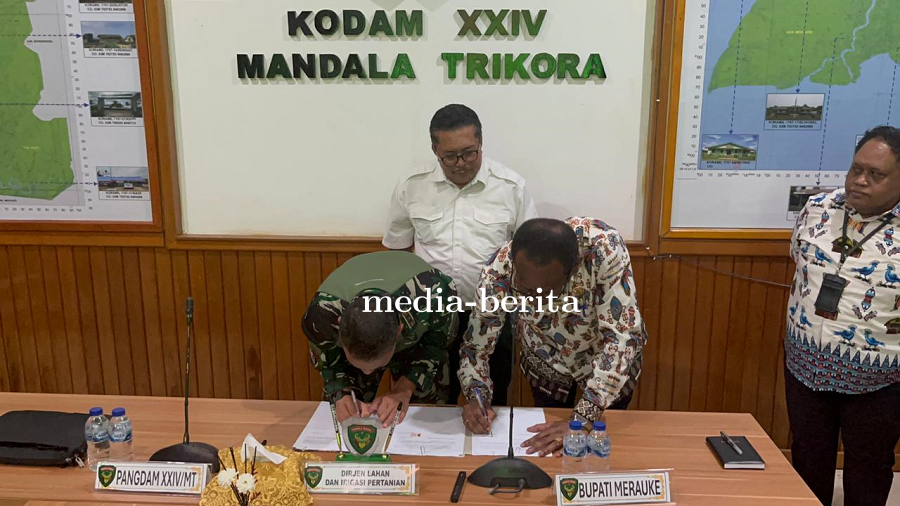 Pangdam XXIV/MT dan Bupati Merauke Menandatangani Perjanjian Kerja Sama Cetak Sawah 2025: Dorong Ket